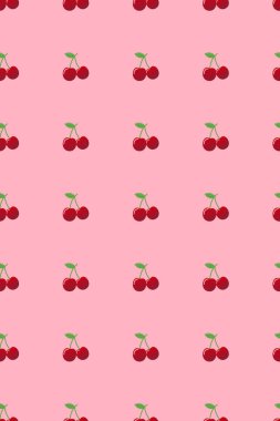 Red cherry pattern. Fresh fruit background. Seamless background. Vector illustration