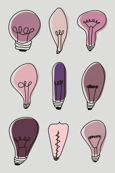 Light Bulbs Doodle Colorful Light Blubs Icon Set Creative Light — Stockvektor