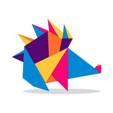 Kirpi origamisi. Soyut renkli, enerjik Kirpi logosu tasarımı. Hayvan origamisi. Vektör illüstrasyonu