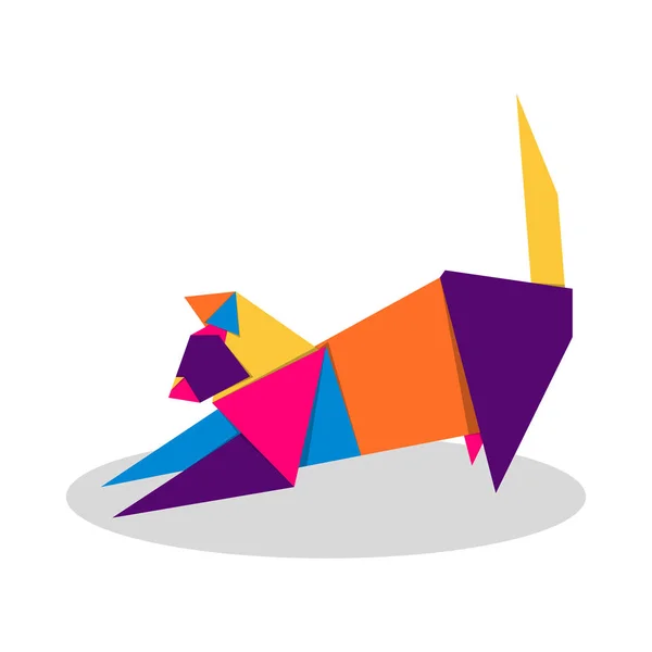 Origami Kucing Logo Warna Warni Desain Logo Cat Yang Bersemangat - Stok Vektor