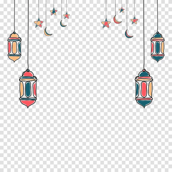 Decoratieve Template Ontwerp Voor Ramadan Met Sterren Maan Lantaarn Handgetekende — Stockvector