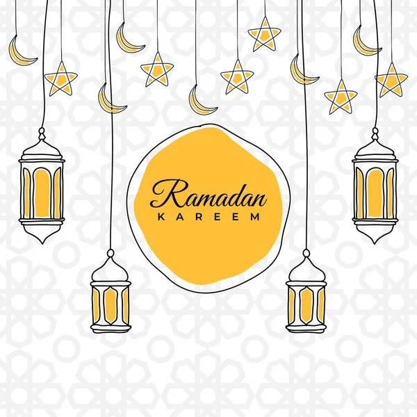 Ramadan Kartka Okolicznościowa Lub Baner Tle Ręcznie Rysowane Latarnie Księżyc — Wektor stockowy
