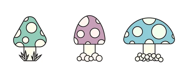 Coleção Cogumelos Desenhos Animados Ícones Ilustração Cogumelos Ícones Vetor Cogumelos —  Vetores de Stock