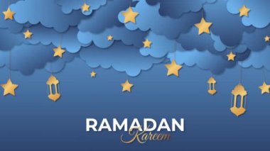 Ramazan Kareem Arkaplanı. Yıldızlı ve fenerli Ramazan kareemi. Mum fenerleri ve yıldızlarla Ramazan Kareem 'in arka planı. Canlandırılmış resimleme