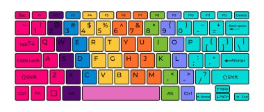 Computer keyboard button layout template with letters for graphic use. Vector illustration clipart