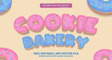 Kurabiye fırını düzenlenebilir metin efekti. 3D yemek çizgi film tarzı.