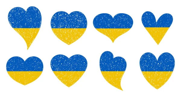 Набор Символов Украинского Флага Форме Сердец Спаси Украину Векторный Украинский — стоковый вектор