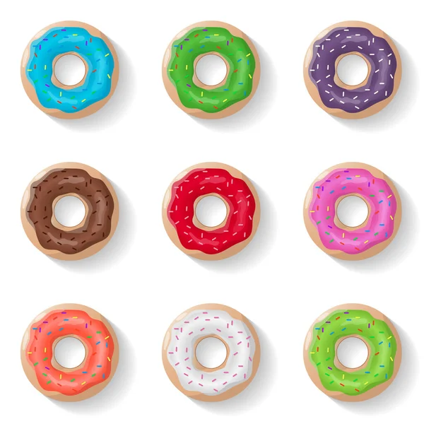 Las Rosquillas Establecen Fondo Aislado Estilo Realista Donuts Esmaltados Color — Vector de stock