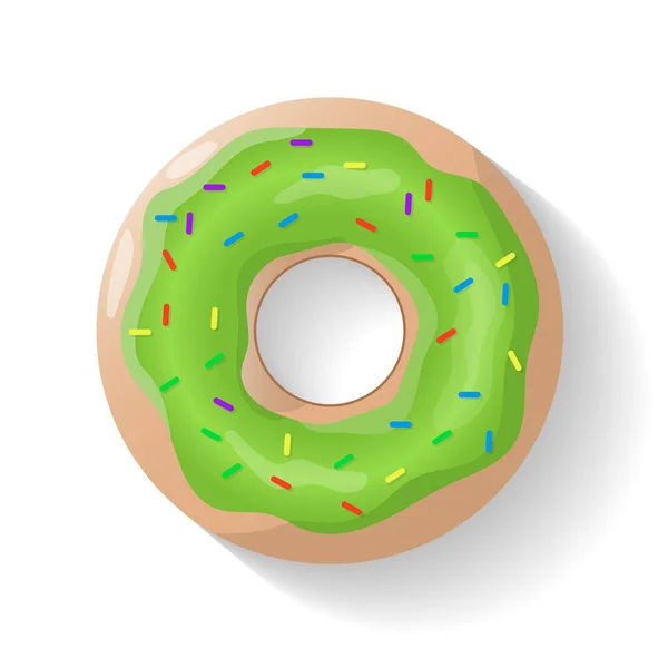 Donut Geïsoleerde Achtergrond Leuke Donut Kleurrijke Glanzende Donut Met Groen — Stockvector