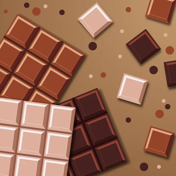 Barras Chocolate Bar Chocolate Realista Com Peças Leite Barras Chocolate — Vetor de Stock