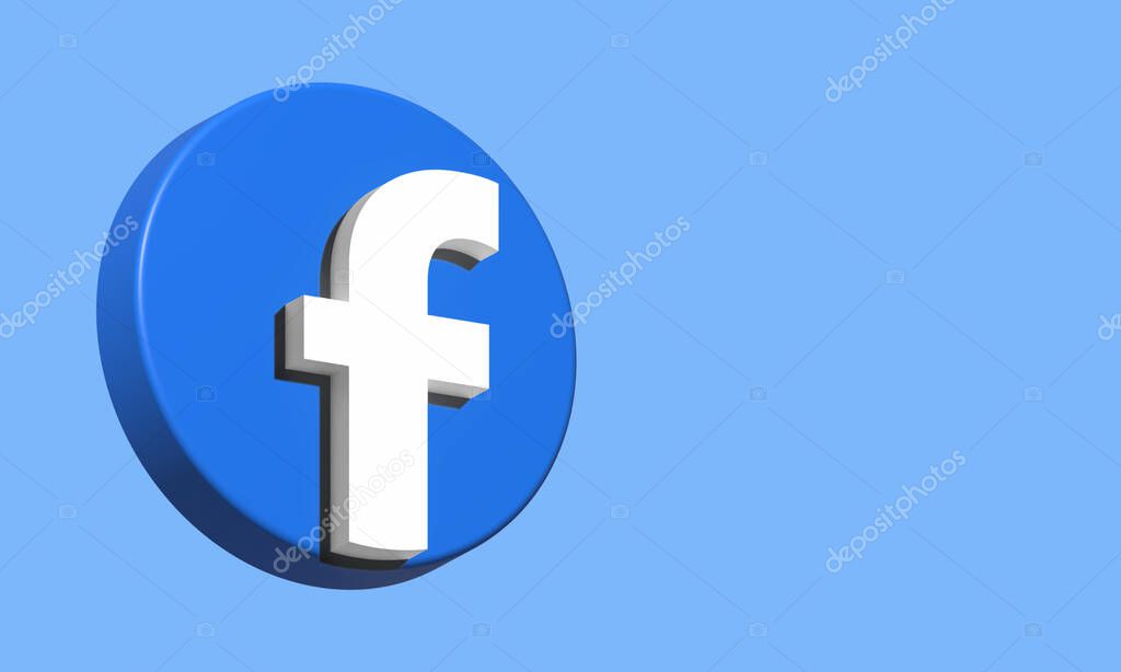 Facebook Circle Button Icon 3D. Elegant Template Blank Space