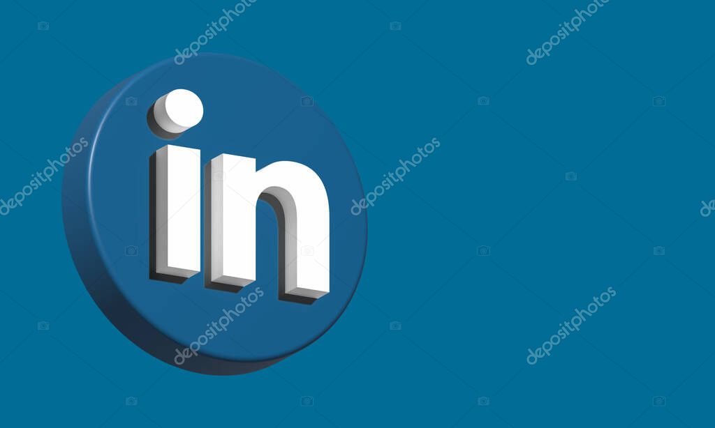 LinkedIn Circle Button Icon 3D. Elegant Template Blank Space
