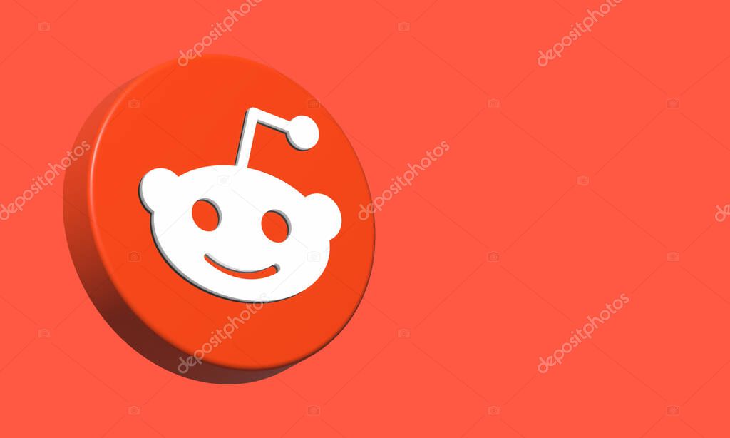 Reddit Circle Button Icon 3D. Elegant Template Blank Space