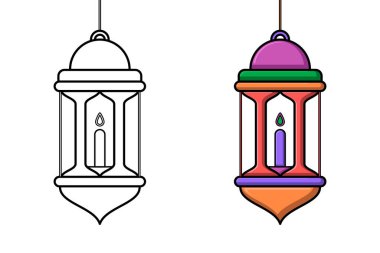 Şirin bir fener hattı ve rengi. Boyama kitabı için Vektör illüstrasyonu