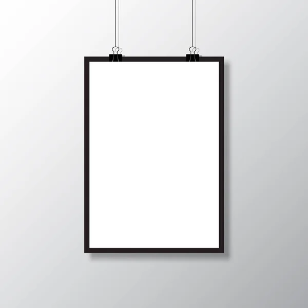 Realistic Blank White Paper Hanging Clip Mockup Template Vertical Empty — Image vectorielle