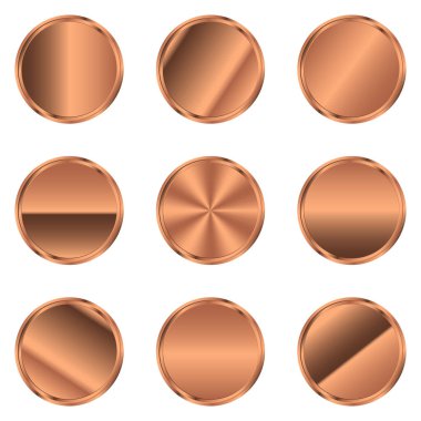 Lüks bronz daire düğmesi. Bronz daire. Gerçekçi metal düğme. Vektör illüstrasyonu