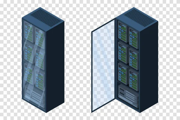 Isometryczne Serwery Przechowywanie Danych Sprzętu Komputerowego Baza Danych Sieć Serwerów — Wektor stockowy