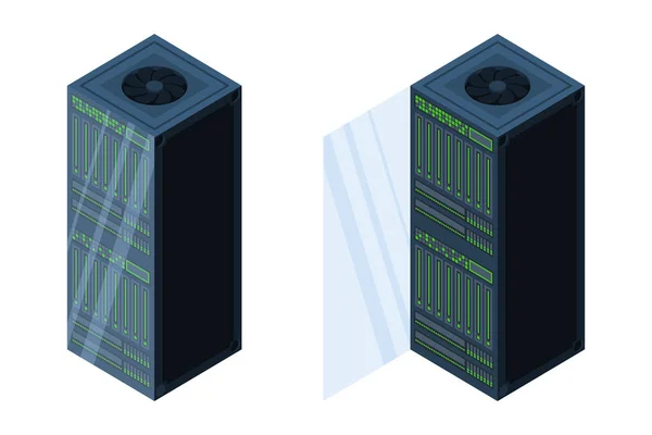 アイソメトリックサーバー データストレージ 3Dコンピュータ機器 保管データベース 装置サーバーネットワーク ビッグデータイラスト — ストックベクタ