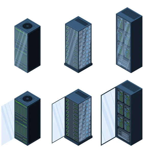 Isometric Servers Data Storages Computer Equipment Storage Database Equipment Server — Wektor stockowy