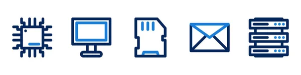 Eine Reihe Von Technologie Symbolen Chip Computermonitor Speicher Mail Server — Stockvektor