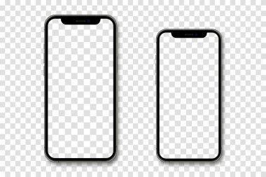 Gerçekçi modeller akıllı telefon. Gölgeli üç boyutlu cep telefonu. Akıllı telefon model koleksiyonu. Aygıt ön görünümü. Vektör illüstrasyonu