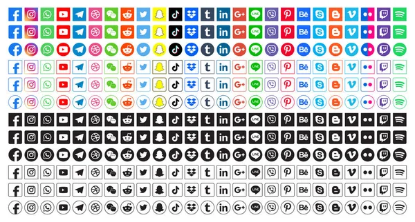 设置流行的社交媒体图标 Facebook Instagram Twitter Youtube Pinterest Bep Org Google Linkedin — 图库矢量图片
