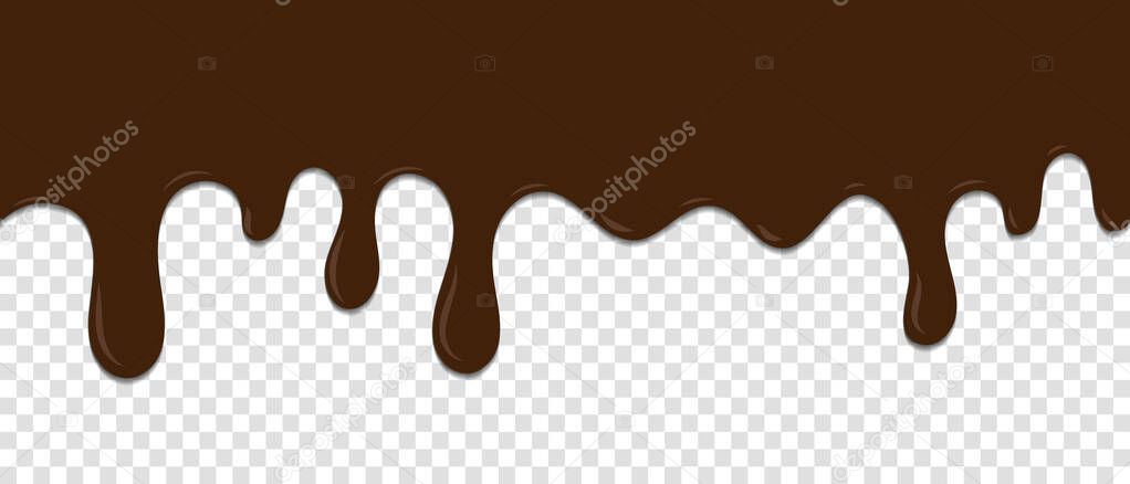 Seamless pattern of melted chocolate dripping. Dessert background with melted chocolate. Banner seamless pattern. Vector illustration