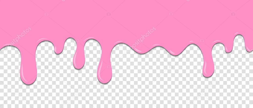 Seamless pattern of melted strawberry pink cream dripping. Dessert background with melted strawberry pink cream. Banner seamless pattern. Vector illustration