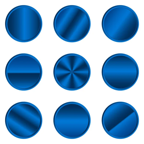 Розкішна Кнопка Синього Металу Блакитне Металеве Коло Реалістична Металева Кнопка — стоковий вектор