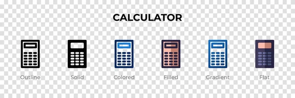 異なるスタイルで計算アイコン アウトライン ソリッド カラー 塗りつぶし グラデーション フラットスタイルで設計された電卓のベクトルアイコン シンボル ロゴイラスト ベクターイラスト — ストックベクタ