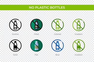No plastic bottles icon in different style. No plastic bottles vector icons designed in outline, solid, colored, filled, gradient, and flat style. Symbol, logo illustration. Vector illustration