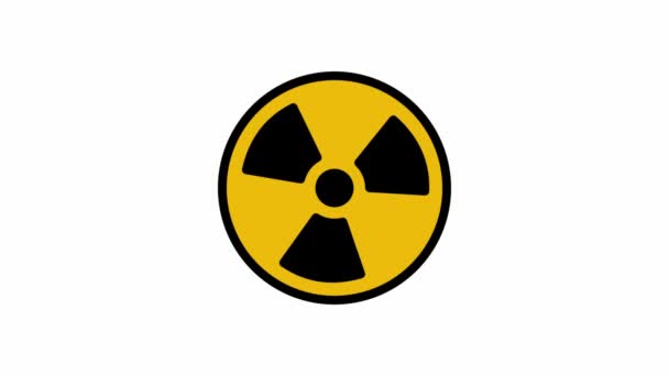 Radiaţiile Animate Învârt Jur Simbolul Semnului Nuclear Rotește Jurul Izolat — Videoclip de stoc