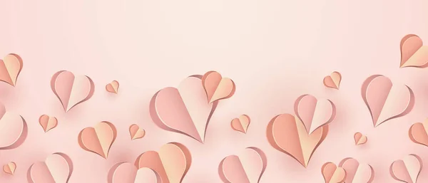 Бумажные Элементы Форме Сердца Летят Розовом Фоне Векторные Символы Любви — стоковый вектор
