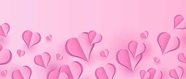 Паперові Елементи Формі Серця Літають Рожевому Тлі Векторні Символи Любові — стоковий вектор