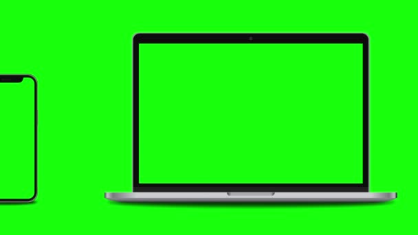 Kamera Çerçevesine Yeşil Ekranlı Akıllı Telefon Dizüstü Bilgisayar Örnekleme Ekranında — Stok video