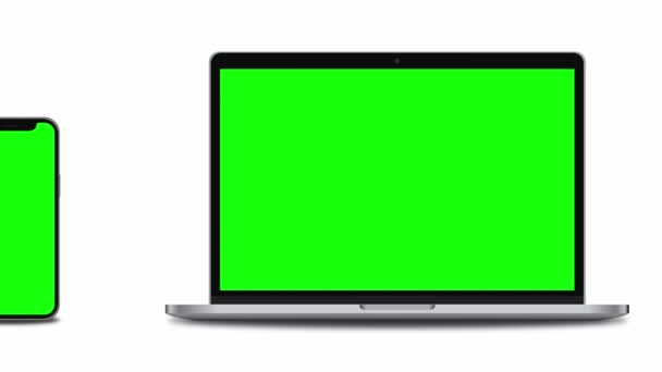 Kamera Çerçevesine Yeşil Ekranlı Akıllı Telefon Dizüstü Bilgisayar Örnekleme Ekranında — Stok video