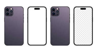 Iphone 14 profesyonel model. İphone 14 gerçekçi vektör. Akıllı telefon maketi. Mokup ekran iPhone ve arka taraf iPhone. Cep telefonu modellemesi. Gerçekçi cihaz modeli. Vektör illüstrasyonu