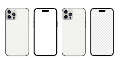 Iphone 14 profesyonel model. İphone 14 gerçekçi vektör. Akıllı telefon maketi. Mokup ekran iPhone ve arka taraf iPhone. Cep telefonu modellemesi. Gerçekçi cihaz modeli. Vektör illüstrasyonu