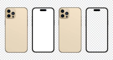 Iphone 14 profesyonel model. İphone 14 gerçekçi vektör. Akıllı telefon maketi. Mokup ekran iPhone ve arka taraf iPhone. Cep telefonu modellemesi. Gerçekçi cihaz modeli. Vektör illüstrasyonu