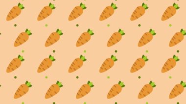 Turuncu havuç desenli arka plan. Havuç sebze animasyonu. Havuçlu sevimli desenli animasyon. Sağlıklı yemek geçmişi. 4K kusursuz döngü video görüntüleri