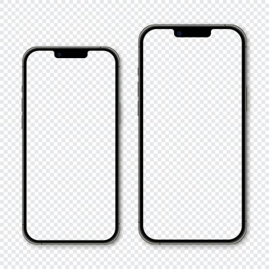 Gerçekçi model akıllı telefon. Akıllı telefon maketi. Aygıt ön görünümü. Gölgeli üç boyutlu cep telefonu. Vektör illüstrasyonu