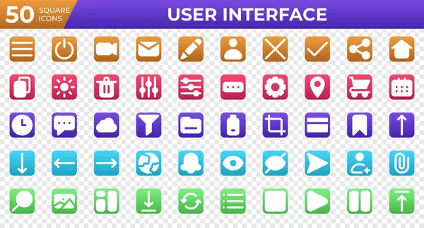 Set Van User Interface Iconen Vierkante Stijl Menu Kalender Klok — Stockvector