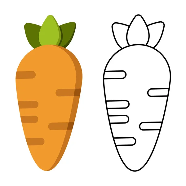 胡萝卜着色书 多汁的甜胡萝卜 孩子们的教育游戏水果和蔬菜 给孩子们配色的书学龄前儿童教育游戏 矢量说明 — 图库矢量图片