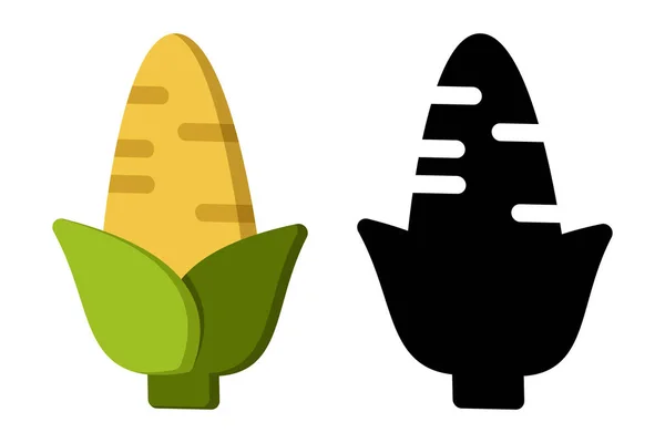 玉米和黑色的轮廓 蔬菜和食物 饮食符号矢量图形 玉米孤立的黑色和彩色图标矢量轮廓 玉米扁平图标 矢量说明 — 图库矢量图片