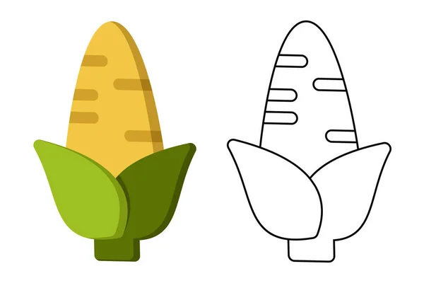 玉米着色书 多汁的甜玉米 孩子们的教育游戏水果和蔬菜 给孩子们配色的书学龄前儿童教育游戏 矢量说明 — 图库矢量图片