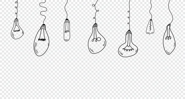 Set Hanging Light Bulb Doodles Hand Drawn Style Light Bulb — Stock Vector