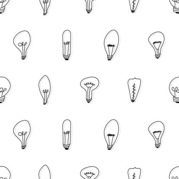 Patrón Sin Costura Dibujado Mano Bombillas Lámparas Loft Diferentes Estilo — Vector de stock
