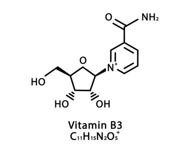 B3 vitamini nikotinamit ribozid moleküler yapısı. B3 vitamini Niasin iskelet kimyasal formülü. Kimyasal moleküler formüller