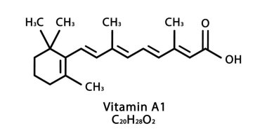 Vitamin A1 Retinoik asit moleküler yapısı. Vitamin A1 Retinol iskelet kimyasal formülü. Kimyasal moleküler formüller