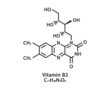 B2 vitamini Riboflavin moleküler yapısı. B2 vitamini Riboflavin iskelet kimyasal formülü. Kimyasal moleküler formüller